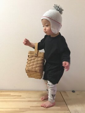「PETIT BATEAU（プチバトー）のアイテム（ニットキャップ/ビーニー）」を使った、GENさん（キッズ・80cm）の冬コーディネート