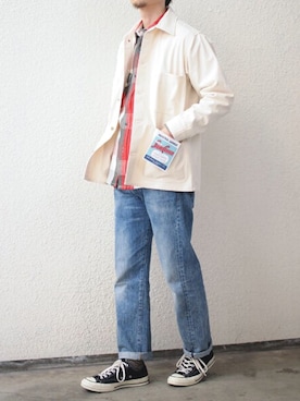 「アイテム（カバーオール、ホワイト系）」を使った、Yasuhiro  Tsukamotoさん（メンズ・170cm）の春コーディネート