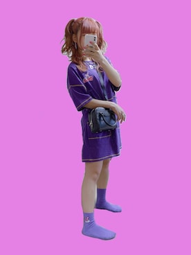 「パープル×黒」｜「アイテム（レッグウェア）」を使った、ちゃんさん（レディース・157cm）の春コーディネート