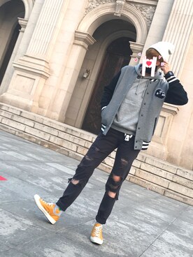 「XLARGE（エクストララージ）のアイテム（ノーカラージャケット）」を使った、河童さん（メンズ・171cm）の秋コーディネート