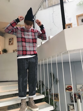 「MADNESSのアイテム（帽子）」を使った、河童さん（メンズ・171cm）の冬コーディネート