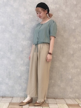 「フリンジ」｜「アイテム（ハンチング/ベレー帽）」を使った、𝚗𝚊𝚋𝚎さん（レディース・162cm）の夏コーディネート