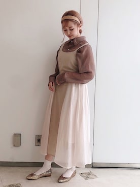 「シアーワンピース」｜「アイテム（バレエシューズ）」を使った、𝚗𝚊𝚋𝚎さん（レディース・162cm）の夏コーディネート