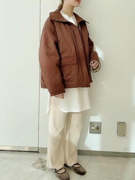 「スクエアトゥ」｜「アイテム（マウンテンパーカー）」を使った、𝚗𝚊𝚋𝚎さん（レディース・162cm）の冬コーディネート