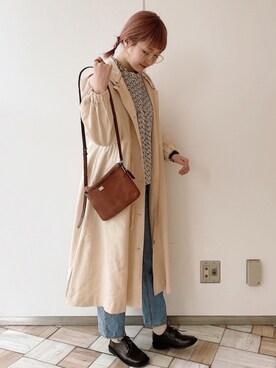 「春めきシューズ」｜「アイテム（ステンカラーコート）」を使った、𝚗𝚊𝚋𝚎さん（レディース・162cm）の春コーディネート