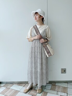 「RETRO GIRL（レトロガール）のアイテム（帽子）」を使った、𝚗𝚊𝚋𝚎さん（レディース・162cm）の夏コーディネート