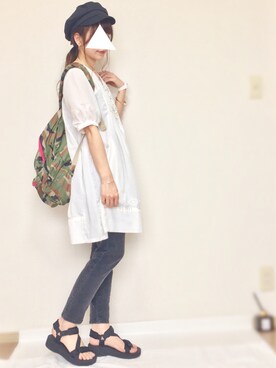 「スポサン」｜「アイテム（キャスケット）」を使った、mamoさん（レディース・155cm）の夏コーディネート