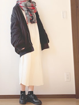 「JEANASIS（ジーナシス）のアイテム（MA-1）」を使った、mamoさん（レディース・155cm）の冬コーディネート