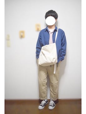 「デニムコーチジャケット」｜「アイテム（バッグ）」を使った、そらさん（メンズ・178cm）の春コーディネート