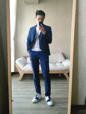「通勤穿搭」｜「アイテム（スラックス）」を使った、dapeishiさん（メンズ・176cm）の冬コーディネート