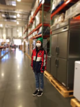 「Champion（チャンピオン）のアイテム（ナイロンジャケット）」を使った、AMIさん（レディース・158cm）の冬コーディネート