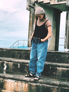 「EDWIN（エドウィン）のアイテム（デニムパンツ、ブルー系）」を使った、Aiiiiiiさん（レディース・152cm）の夏コーディネート