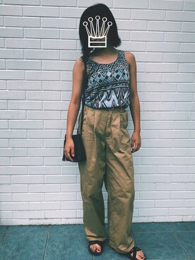 「GU（ジーユー）のアイテム（パンツ、ベージュ系）」を使った、Aiiiiiiさん（レディース・152cm）の夏コーディネート