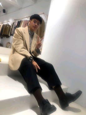 「men」｜「アイテム（アクセサリー）」を使った、林家正さん（メンズ・181cm）の冬コーディネート