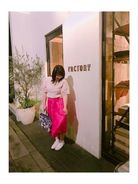 「Lene（レネ）のアイテム（シャツ/ブラウス、ピンク系）」を使った、Ryoch☻nさん（レディース・163cm）の春コーディネート