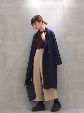 「THE SHOP TK （ザ ショップ ティーケー ）の◆【しわ防止】ボックスタックワイドパンツ（その他パンツ）」を使った、omaさん（レディース・163cm）の秋コーディネート