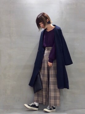 「秋のブラウンスタイル」｜「アイテム（チェスターコート）」を使った、omaさん（レディース・163cm）の秋コーディネート