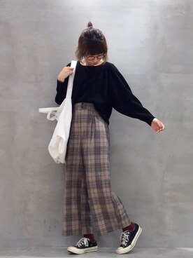 「THE SHOP TK （ザ ショップ ティーケー ）の◆【しわ防止】ボックスタックワイドパンツ（その他パンツ）」を使った、omaさん（レディース・163cm）の秋コーディネート