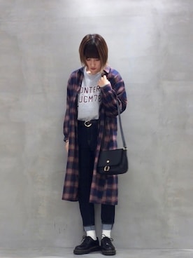 「チェックシャツワンピース」｜「アイテム（シャツワンピース）」を使った、omaさん（レディース・163cm）の秋コーディネート