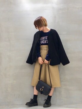 「トレンチスカート」｜「アイテム（ノーカラージャケット）」を使った、omaさん（レディース・163cm）の秋コーディネート