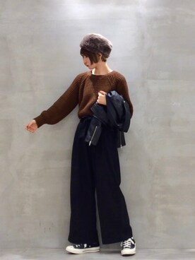 「ワッフルニット」｜「アイテム（ジャケット/アウター）」を使った、omaさん（レディース・163cm）の秋コーディネート