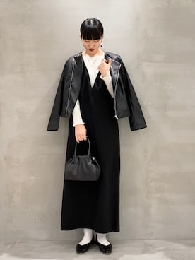 「スクエアトゥ」｜「アイテム（ライダースジャケット）」を使った、omaさん（レディース・163cm）の春コーディネート