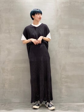 「透かし編みニット」｜「アイテム（チュニック）」を使った、omaさん（レディース・163cm）の夏コーディネート