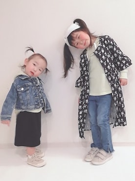 「apres les cours（アプレレクール）のアイテム（デニムジャケット）」を使った、⍥⃝🆈🆄🆈🆄🅰⍢⃝さん（キッズ・110cm）の春コーディネート