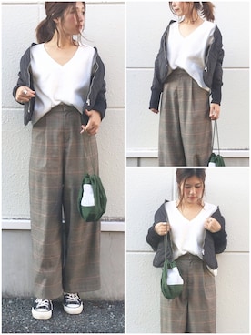 「Vネック」｜「アイテム（MA-1）」を使った、𝕂𝔼𝕀𝕂𝕆さん（レディース・160cm）の冬コーディネート