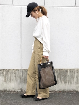 「THE SHINZONE（ザ　シンゾーン）のハイウエストチノパンツ（チノパンツ）」を使った、𝕂𝔼𝕀𝕂𝕆さん（レディース・160cm）の春コーディネート