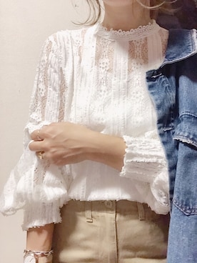 「袖ボリューム」｜「アイテム（チノパンツ）」を使った、𝕂𝔼𝕀𝕂𝕆さん（レディース・160cm）の秋コーディネート