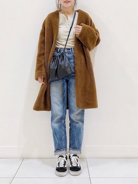 「JEANASIS（ジーナシス）のアイテム（その他アウター）」を使った、𝕂𝔼𝕀𝕂𝕆さん（レディース・160cm）の冬コーディネート