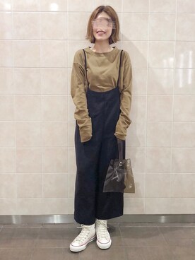 「GU（ジーユー）のアイテム（オールインワン・サロペット）」を使った、𝕂𝔼𝕀𝕂𝕆さん（レディース・160cm）の春コーディネート