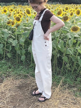 「UNIQLO（ユニクロ）のスーピマコットンリブクルーネックT（半袖）（Tシャツ/カットソー）」を使った、𝕂𝔼𝕀𝕂𝕆さん（レディース・160cm）の夏コーディネート