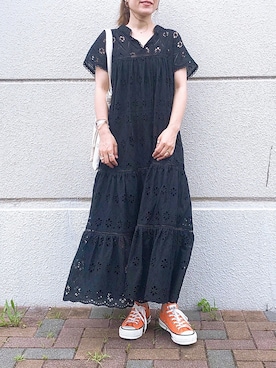 「KOH.style（コースタイル）の総レースティアードワンピース（ワンピース）」を使った、𝕂𝔼𝕀𝕂𝕆さん（レディース・160cm）の夏コーディネート