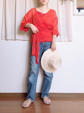 「ハイウエストストレートジーンズ」｜「アイテム（アクセサリー）」を使った、𝕂𝔼𝕀𝕂𝕆さん（レディース・160cm）の夏コーディネート