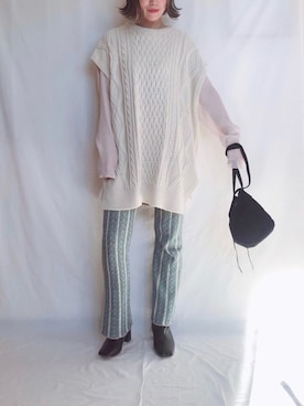 「DHOLIC STYLE（ディーホリックスタイル）のアイテム（ベスト）」を使った、𝕂𝔼𝕀𝕂𝕆さん（レディース・160cm）の秋コーディネート