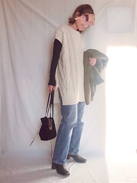 「DHOLIC STYLE（ディーホリックスタイル）のアイテム（ベスト）」を使った、𝕂𝔼𝕀𝕂𝕆さん（レディース・160cm）の冬コーディネート