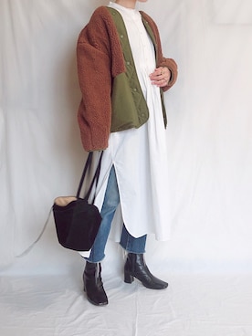 「DHOLIC（ディーホリック）のアイテム（ブルゾン）」を使った、𝕂𝔼𝕀𝕂𝕆さん（レディース・160cm）の冬コーディネート