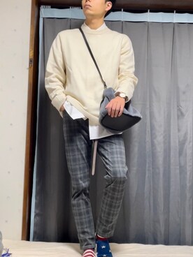 「GLOBAL WORK（グローバルワーク）のアイテム（かごバッグ）」を使った、ariick5さん（メンズ・170cm）の冬コーディネート