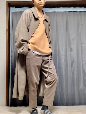 「LIDNM（リドム）のアイテム（ステンカラーコート）」を使った、ariick5さん（メンズ・170cm）の冬コーディネート