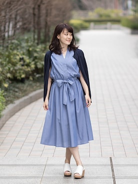 「NATURAL BEAUTY BASIC（ナチュラルビューティーベーシック）のアイテム（シャツワンピース）」を使った、NBB STAFF05さん（レディース・158cm）の春コーディネート