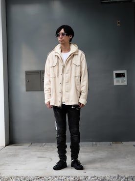 「united arrows」｜「アイテム（ミリタリージャケット）」を使った、大谷和宏さん（メンズ・175cm）の冬コーディネート