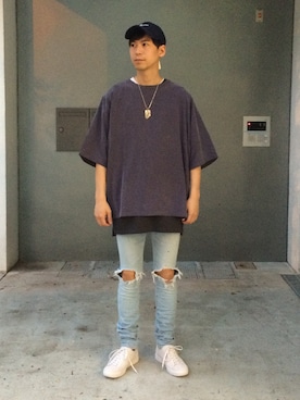 「WVM（ダブルヴイエム）のアイテム（デニムパンツ）」を使った、大谷和宏さん（メンズ・175cm）の春コーディネート