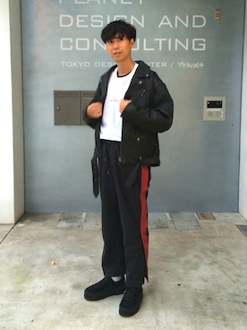「PUMA」｜「アイテム（ライダースジャケット）」を使った、大谷和宏さん（メンズ・175cm）の秋コーディネート
