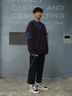 「MONKEY TIME（モンキータイム）のアイテム（ウォレットチェーン）」を使った、大谷和宏さん（メンズ・175cm）の秋コーディネート