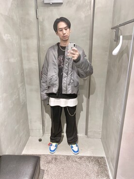 「MONKEY TIME（モンキータイム）のアイテム（MA-1）」を使った、大谷和宏さん（メンズ・175cm）の秋コーディネート