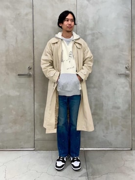 「MONKEY TIME（モンキータイム）のアイテム（ステンカラーコート）」を使った、大谷和宏さん（メンズ・175cm）の秋コーディネート