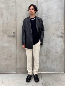「STAMPD（スタンプド）の＜STAMPD＞ TRAVEL TRACK PT/スウェットパンツ（スウェットパンツ、ベージュ系）」を使った、大谷和宏さん（メンズ・175cm）の秋コーディネート