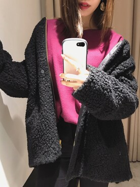 「パープル×黒」｜「アイテム（ブルゾン）」を使った、yukaさん（レディース・156cm）の秋コーディネート